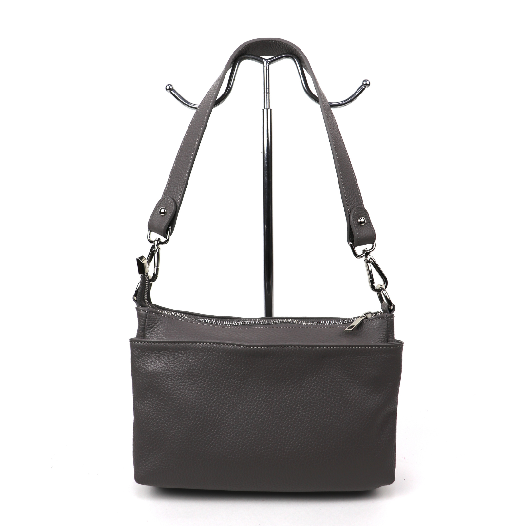Three Zip Genuine Italian Leather Shoulder/Crossbody Bag - Lussoinpelle Chocolate Crossbody bags