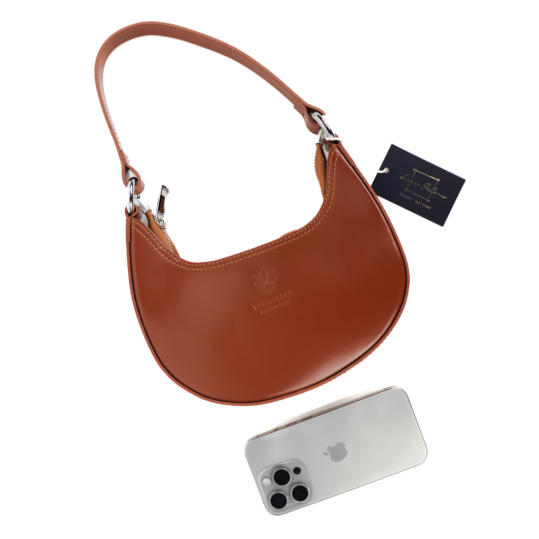 Small Shoulder Bag with Detachable Straps - Lussoinpelle White/Tan Shoulder Bag
