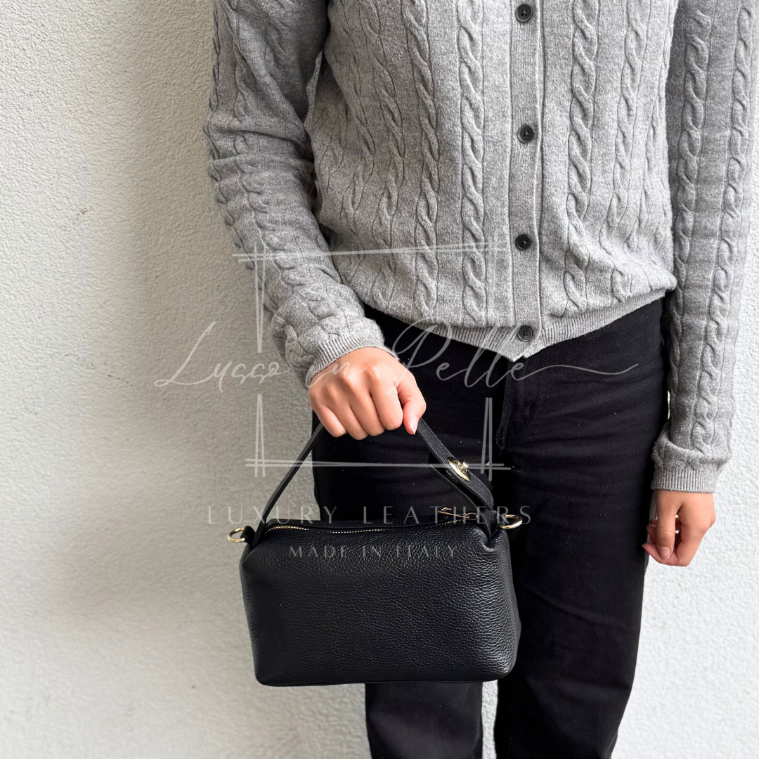 Top Handle Crossbody Leather Bad with Adjustable Detachable Straps - Lussoinpelle Beige Crossbody bags
