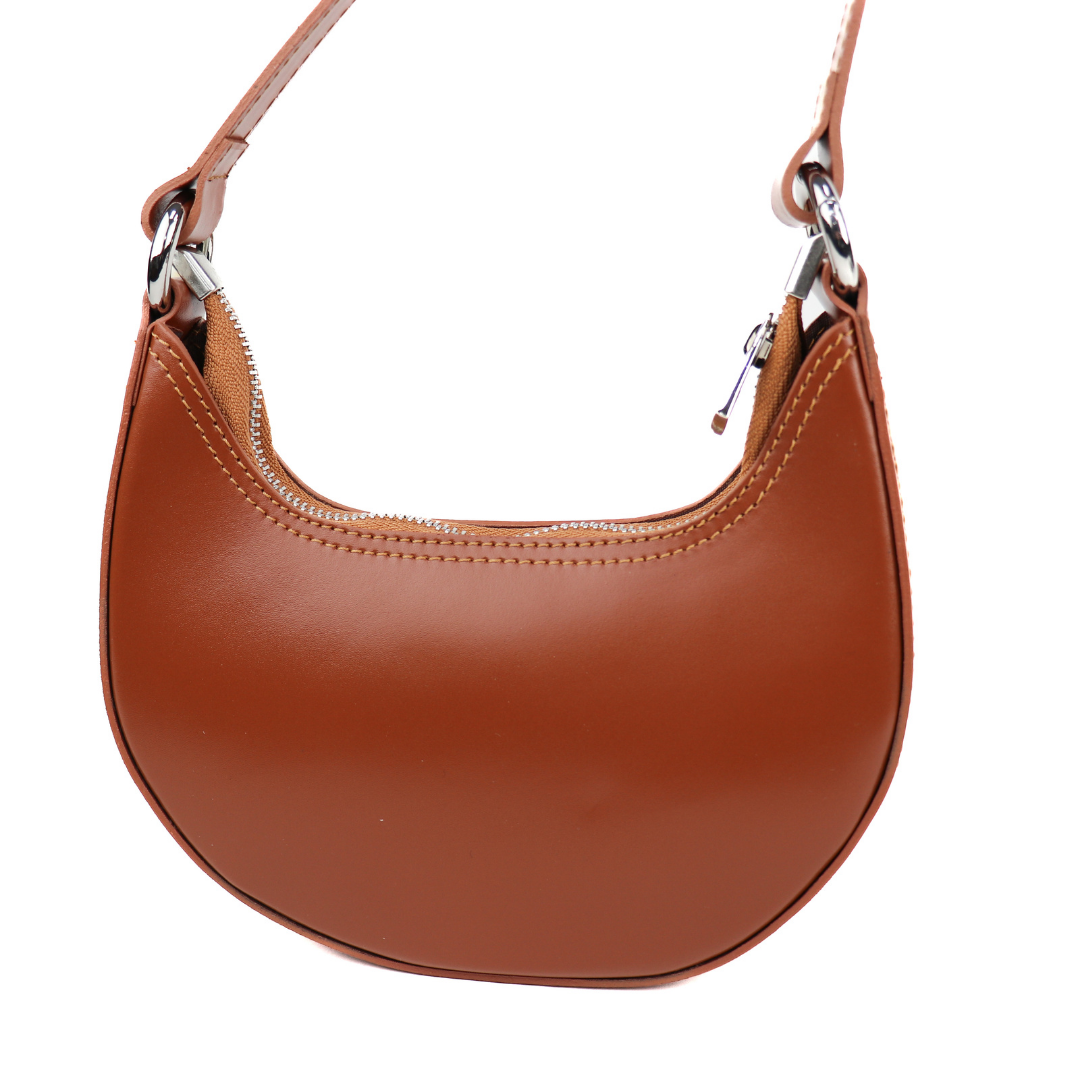 Small Shoulder Bag with Detachable Straps - Lussoinpelle White/Tan Shoulder Bag