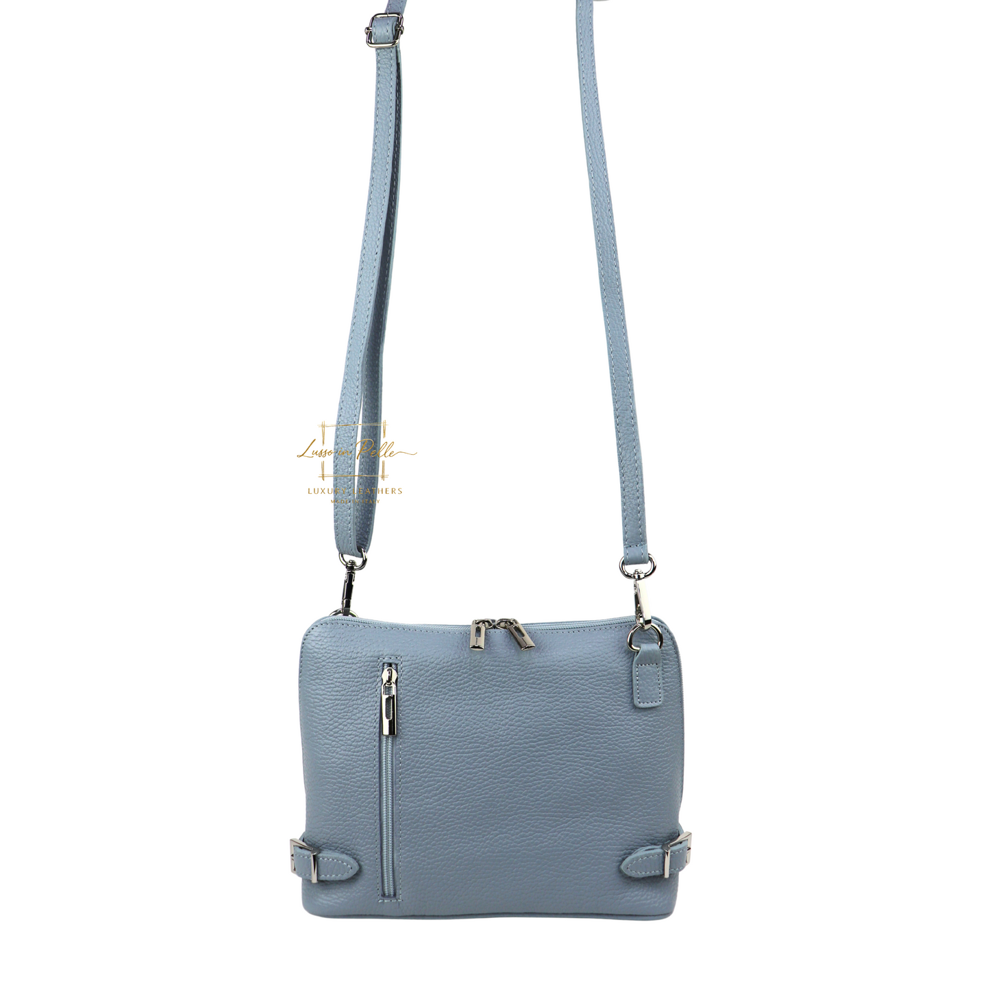 Grano Piazza - Rectangular Structured Italian Grain Leather Crossbody Bag with Adjustable Straps