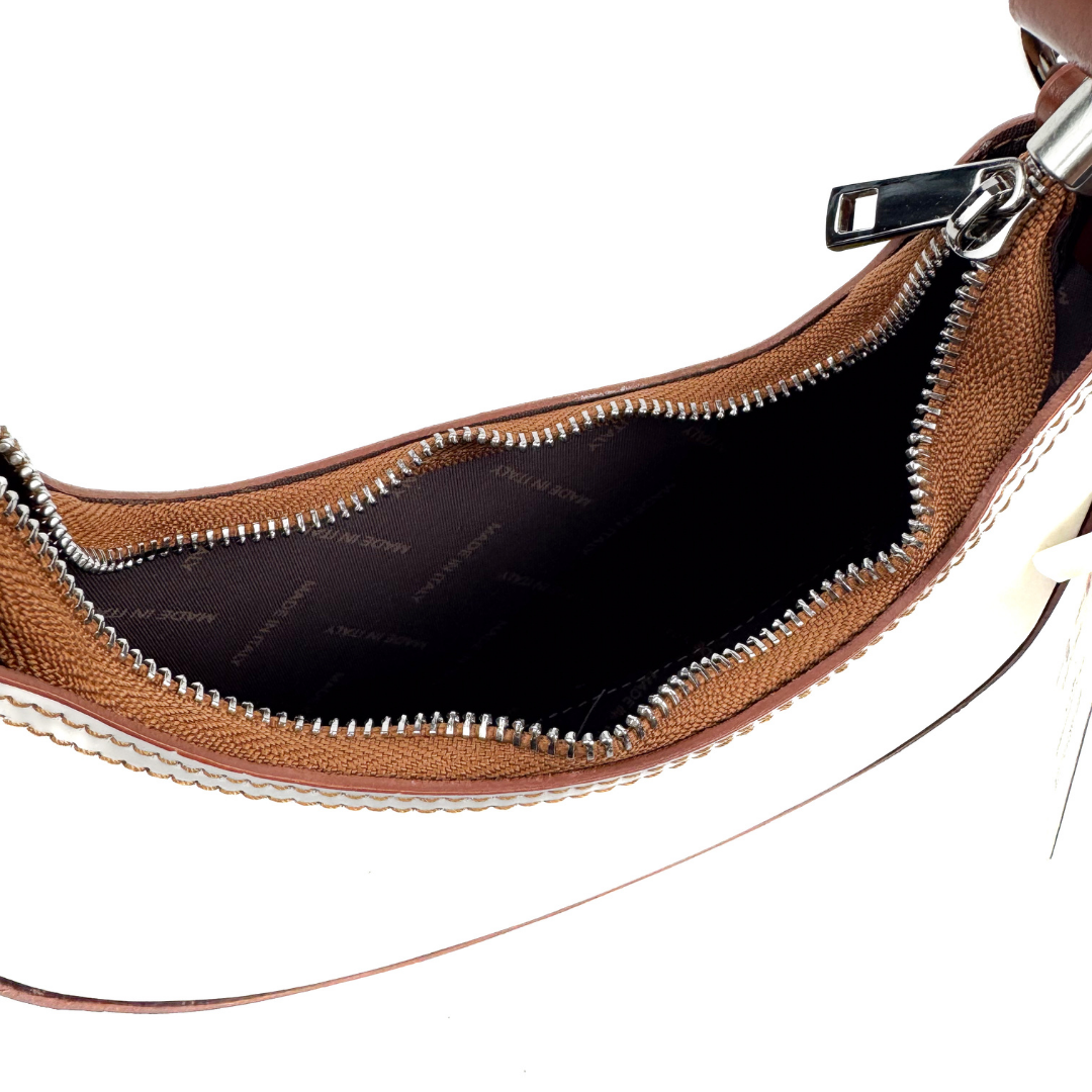 Small Shoulder Bag with Detachable Straps - Lussoinpelle White/Tan Shoulder Bag