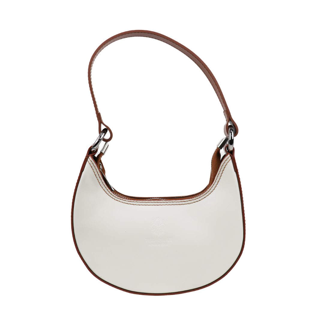 Small Shoulder Bag with Detachable Straps - Lussoinpelle White/Tan Shoulder Bag