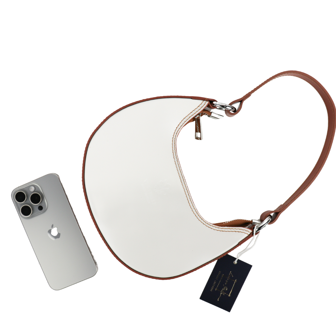 Small Shoulder Bag with Detachable Straps - Lussoinpelle White/Tan Shoulder Bag