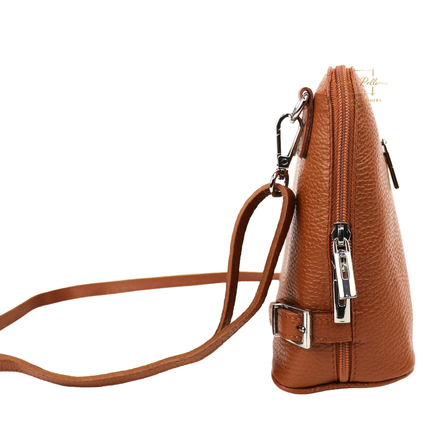 Grano Piazza - Rectangular Structured Italian Grain Leather Crossbody Bag with Adjustable Straps
