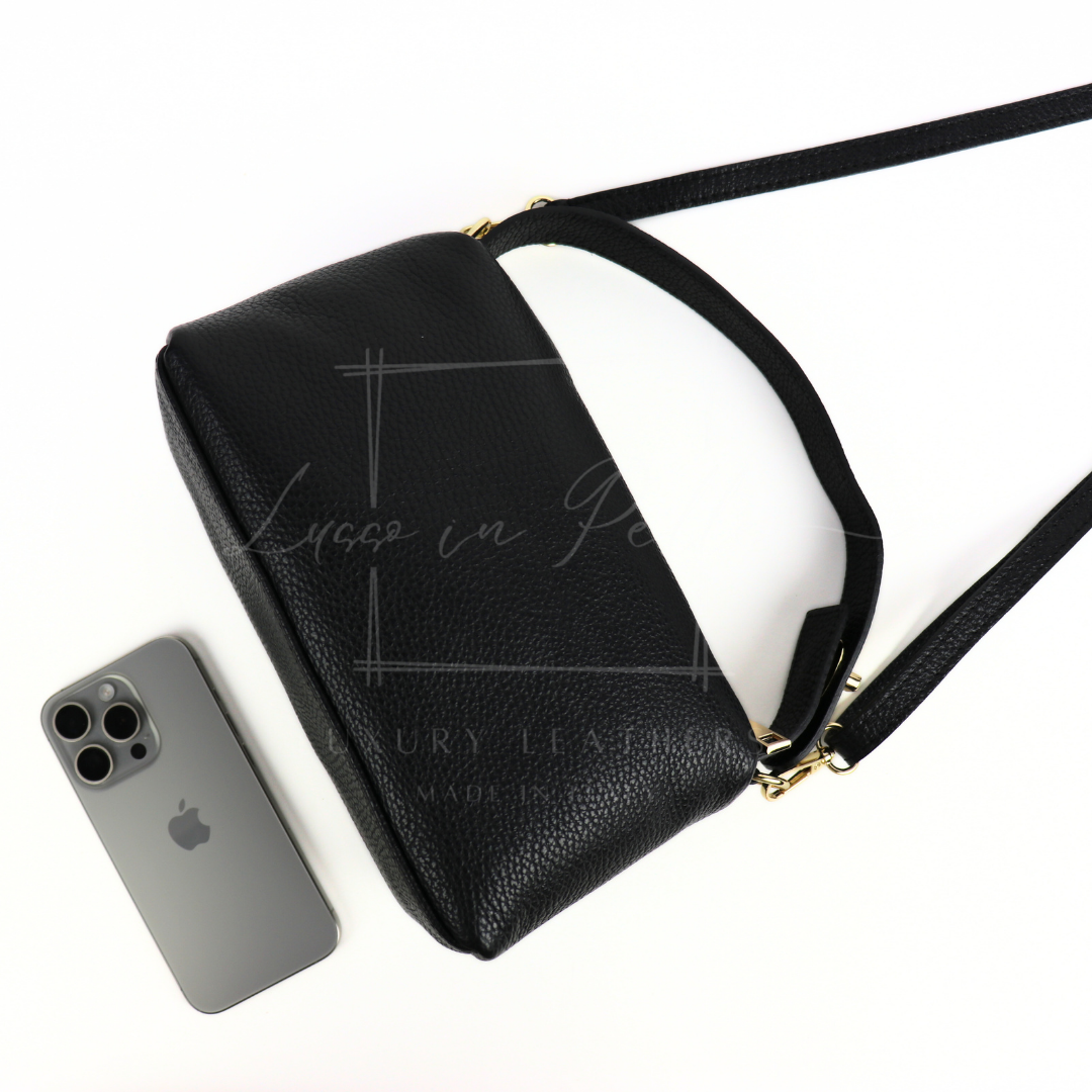 Top Handle Crossbody Leather Bad with Adjustable Detachable Straps - Lussoinpelle Beige Crossbody bags