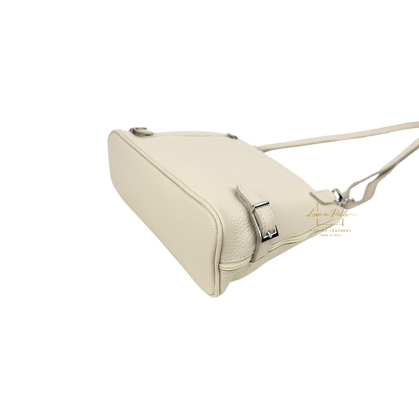 Grano Piazza - Rectangular Structured Italian Grain Leather Crossbody Bag with Adjustable Straps