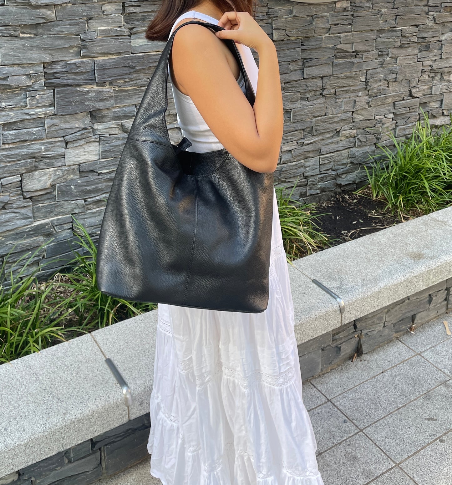 Cali Genuine Leather Hobo Bag Everyday Practical Leather Tote Bag - Lussoinpelle Black Tote bags