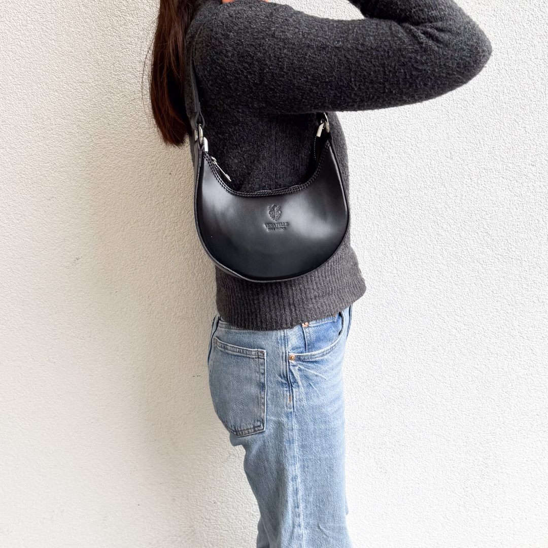Small Shoulder Bag with Detachable Straps - Lussoinpelle Black Shoulder Bag