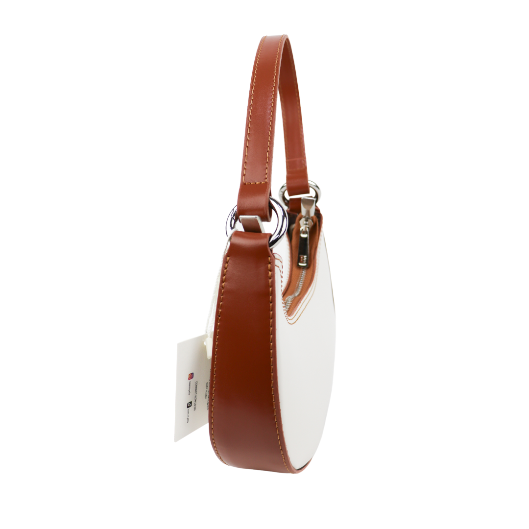 Small Shoulder Bag with Detachable Straps - Lussoinpelle White/Tan Shoulder Bag