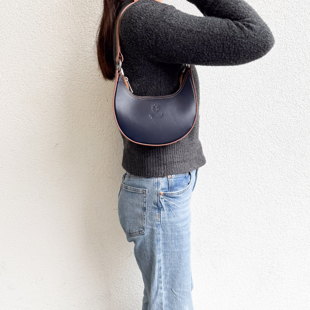 Small Shoulder Bag with Detachable Straps - Lussoinpelle White/Tan Shoulder Bag