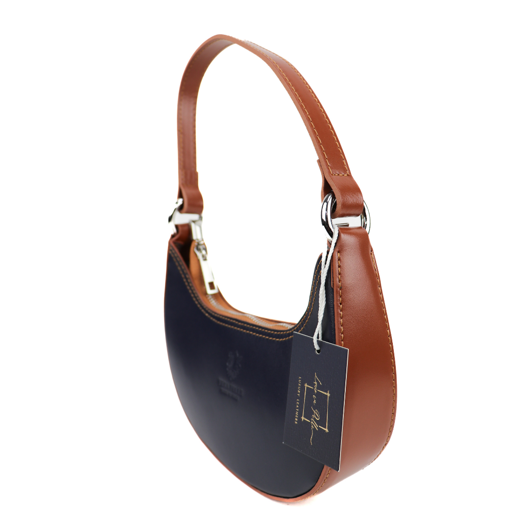Small Shoulder Bag with Detachable Straps - Lussoinpelle White/Tan Shoulder Bag