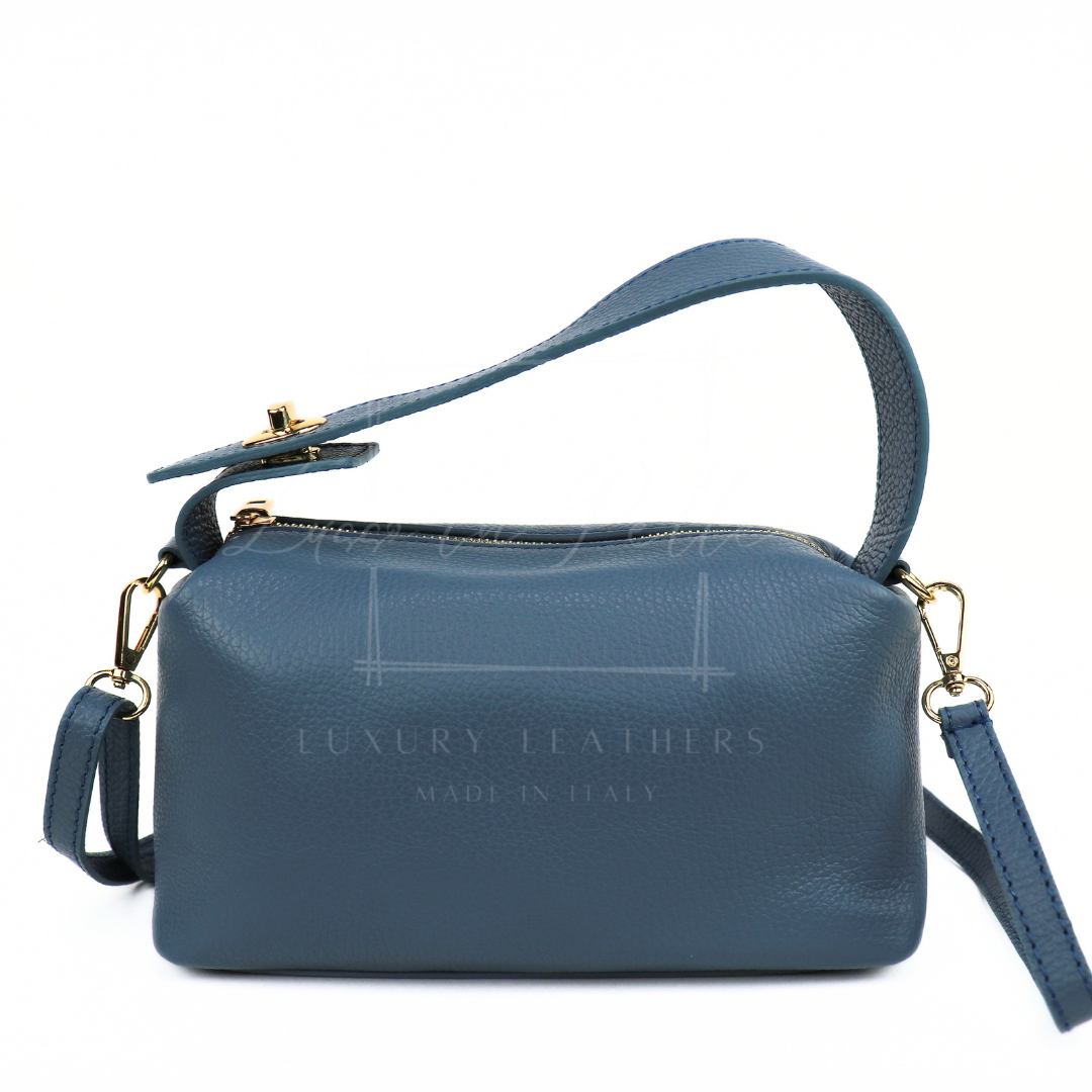 Top Handle Crossbody Leather Bad with Adjustable Detachable Straps - Lussoinpelle Denim Crossbody bags
