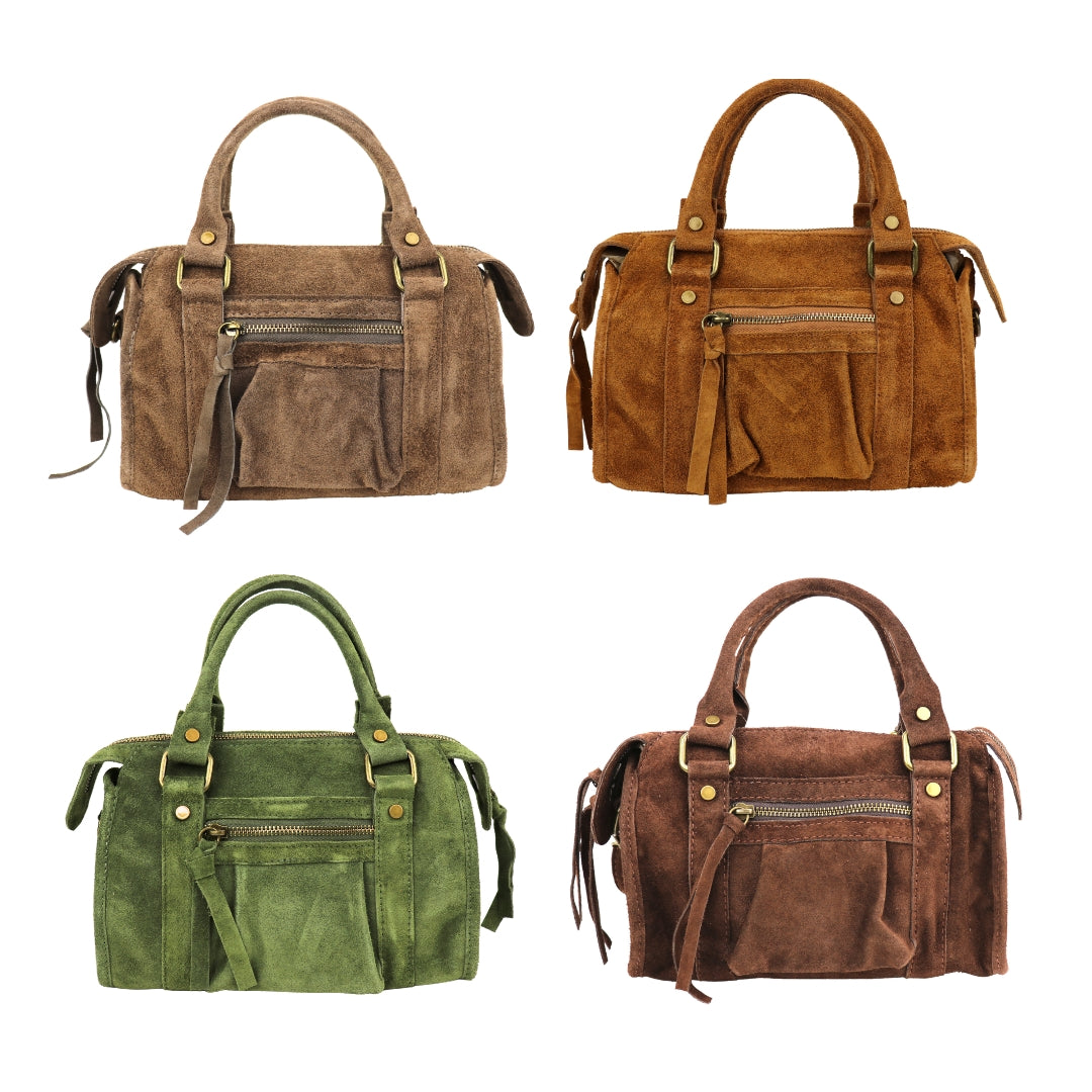 Small Suede Top Handle Crossbody Bag – Soft Genuine Leather Handbag with Detachable Strap