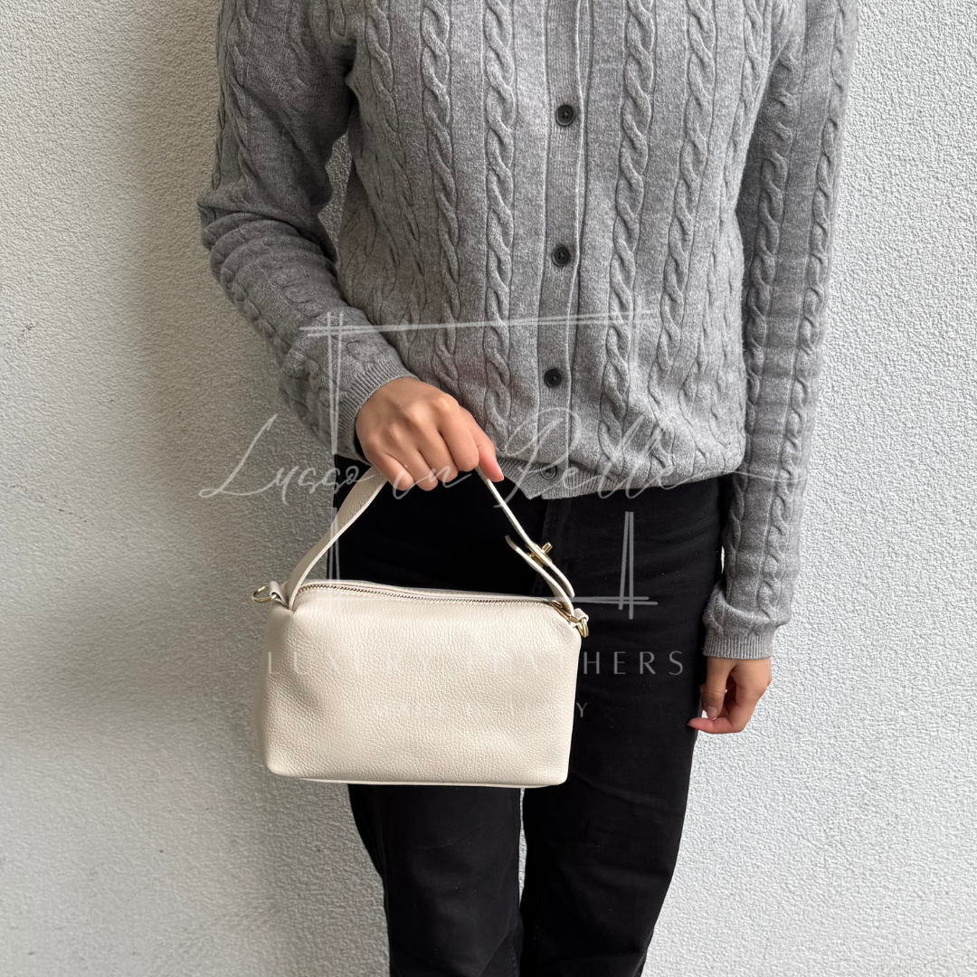 Top Handle Crossbody Leather Bad with Adjustable Detachable Straps - Lussoinpelle Beige Crossbody bags