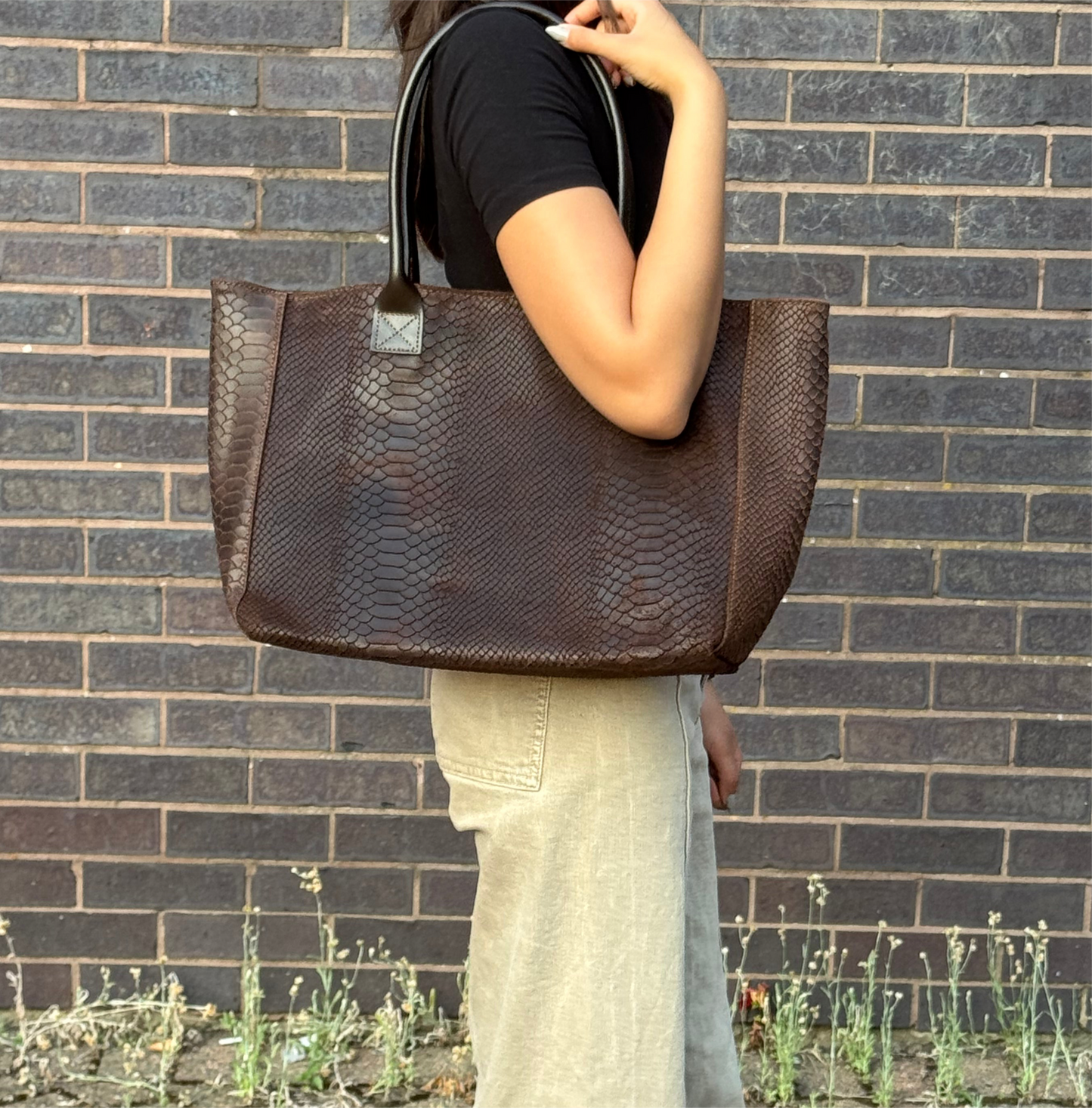 Suede Snake Print Two Style Large Shopper Bag
