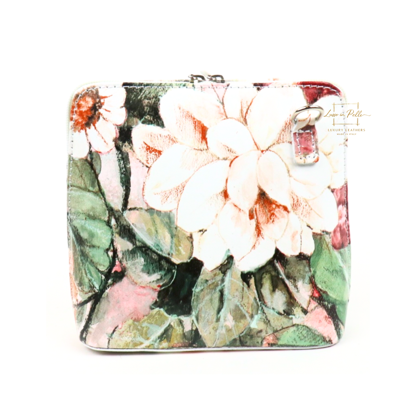 Ella Small Floral Print Genuine Leather Handbag with Detachable Straps