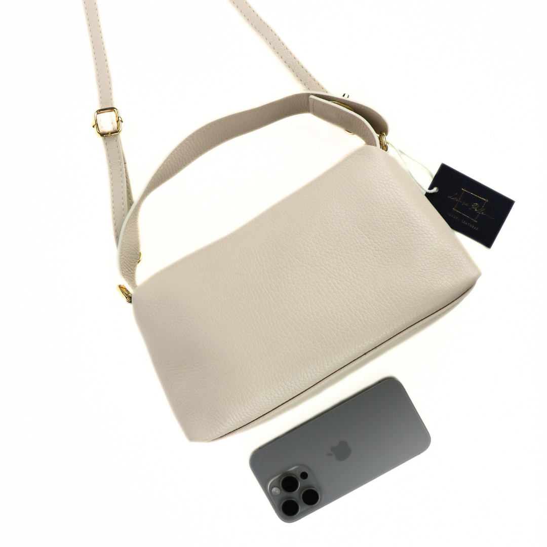 Top Handle Crossbody Leather Bad with Adjustable Detachable Straps - Lussoinpelle Beige Crossbody bags