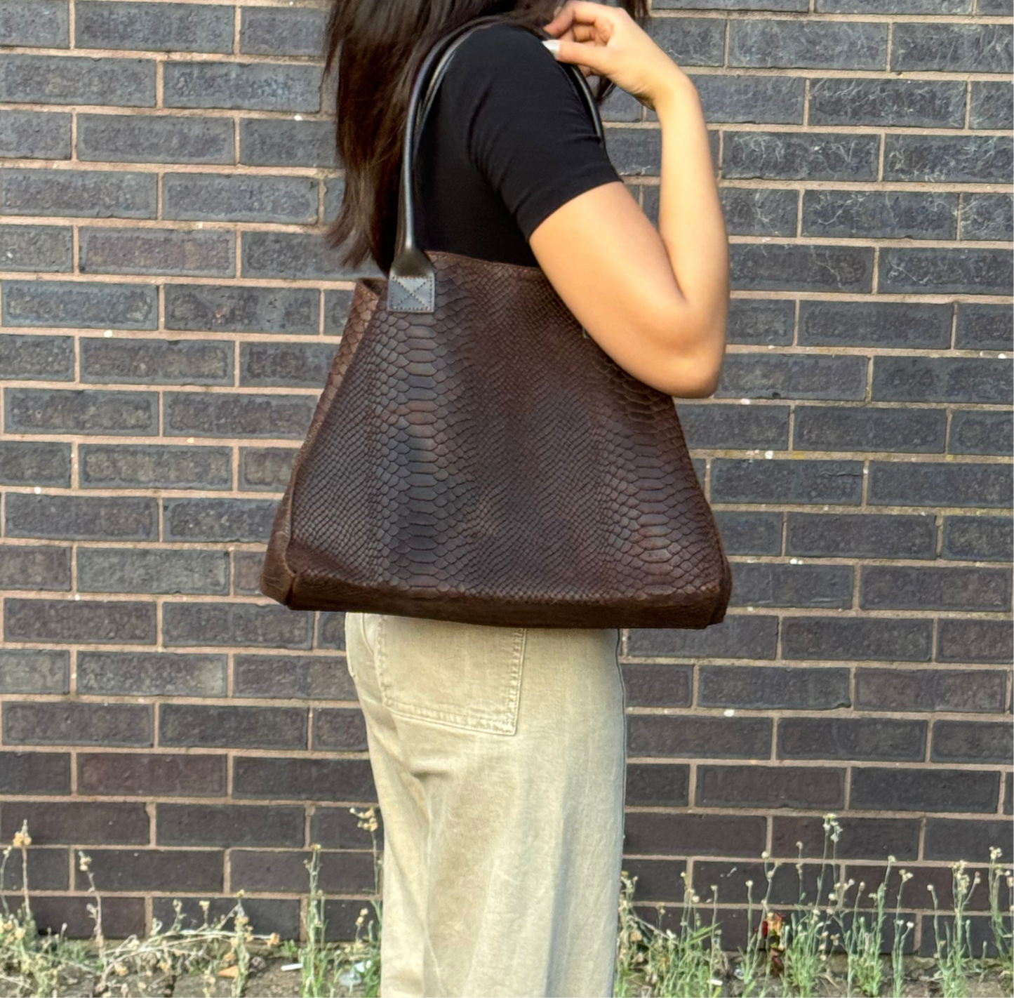 Suede Snake Print Two Style Large Shopper Bag