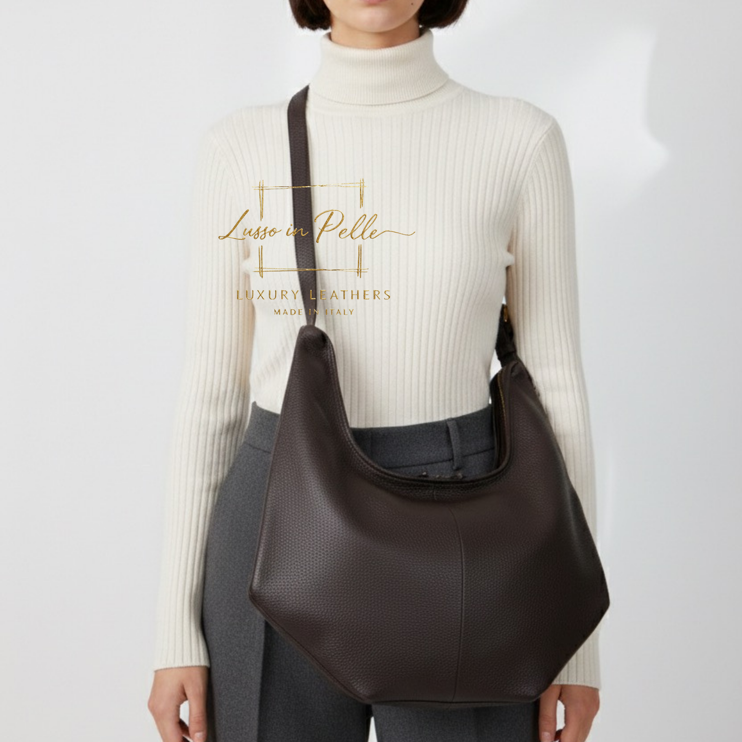 Pebbled Leather Hobo Shoulder Bag with Adjustable Strap