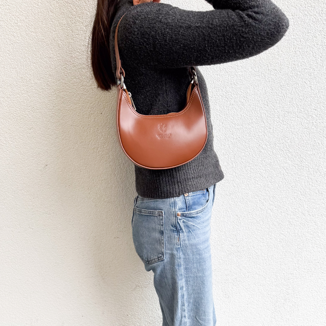 Small Shoulder Bag with Detachable Straps - Lussoinpelle White/Tan Shoulder Bag