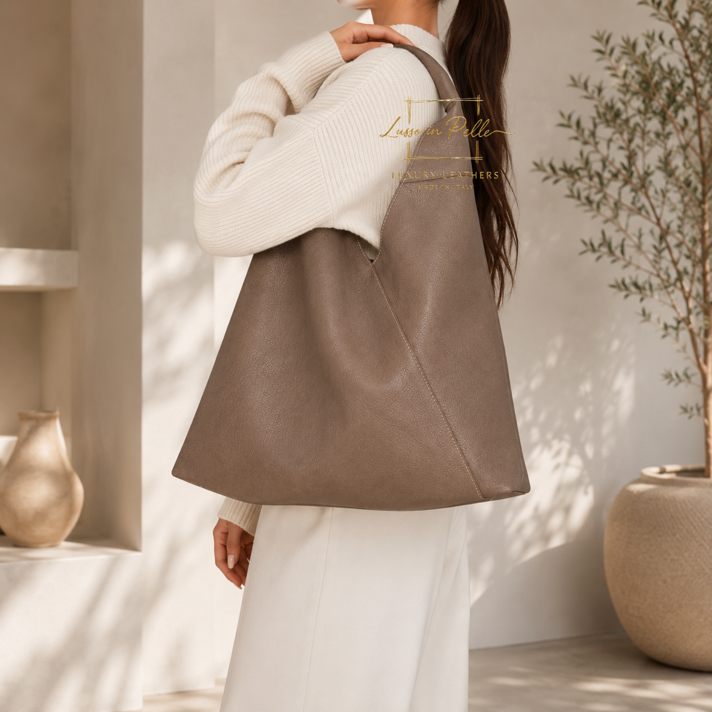 Genuine Leather Hobo Shoulder Bag with Matching Coin Pouch