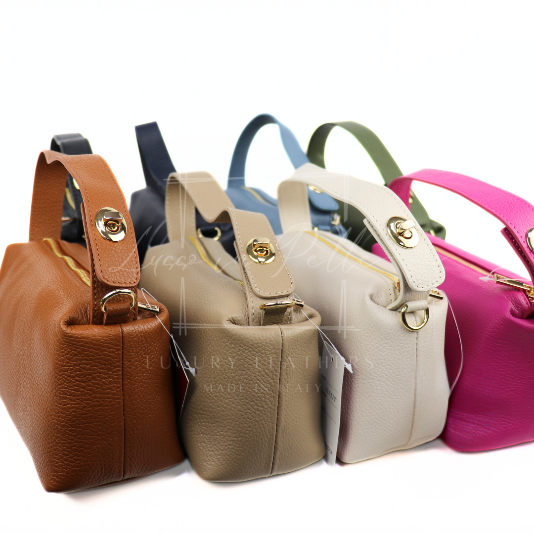 Top Handle Crossbody Leather Bad with Adjustable Detachable Straps - Lussoinpelle Beige Crossbody bags
