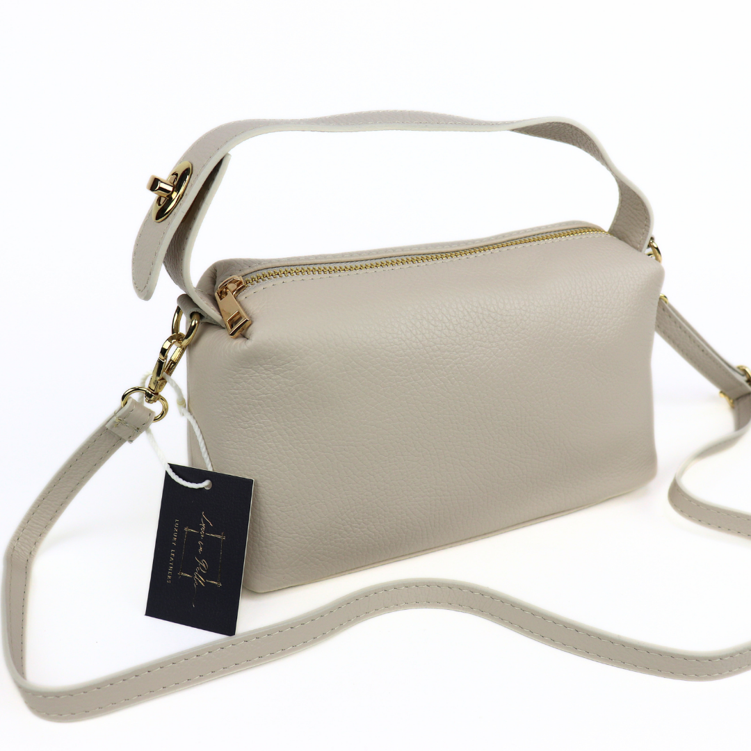 Top Handle Crossbody Leather Bad with Adjustable Detachable Straps - Lussoinpelle Beige Crossbody bags