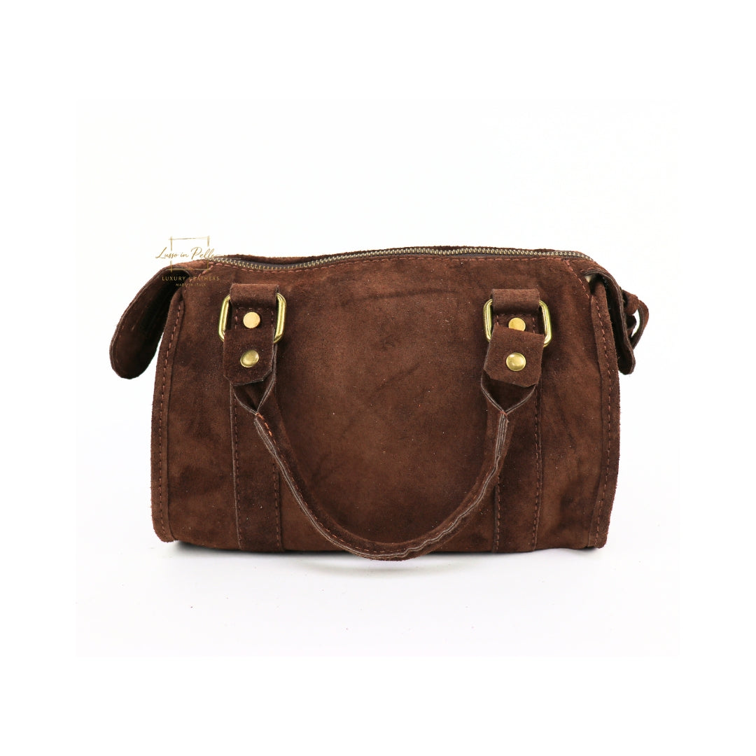 Small Suede Top Handle Crossbody Bag – Soft Genuine Leather Handbag with Detachable Strap