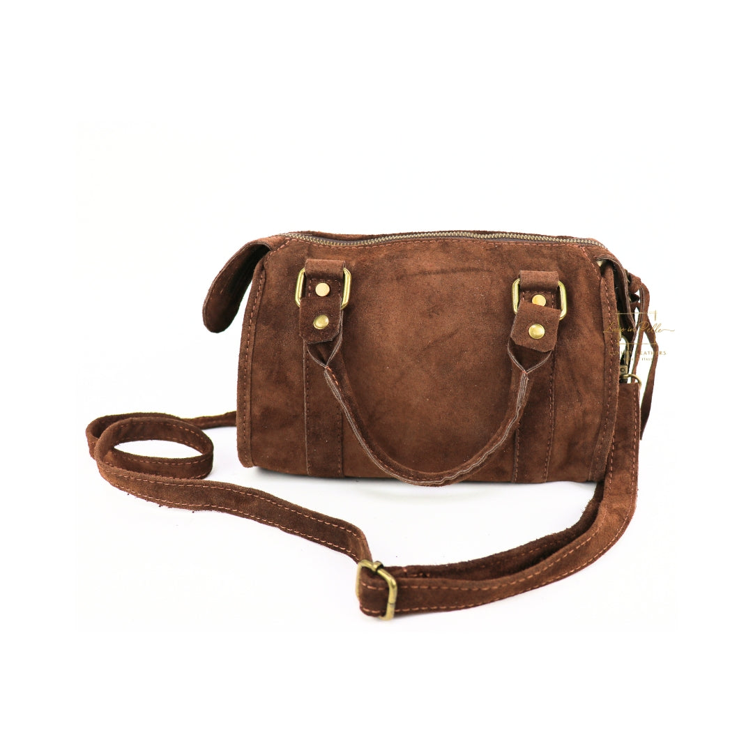 Small Suede Top Handle Crossbody Bag – Soft Genuine Leather Handbag with Detachable Strap