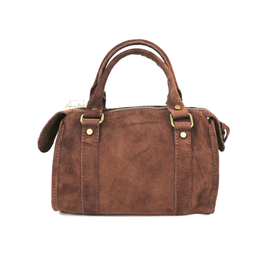 Small Suede Top Handle Crossbody Bag – Soft Genuine Leather Handbag with Detachable Strap