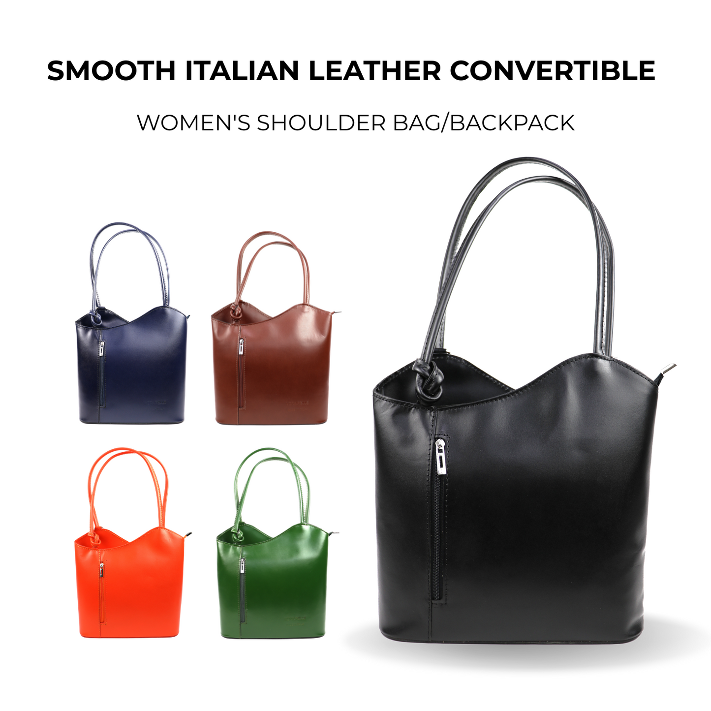 Versa Via - Smooth Italian Leather Convertible Shoulder Bag Backpack All Colours