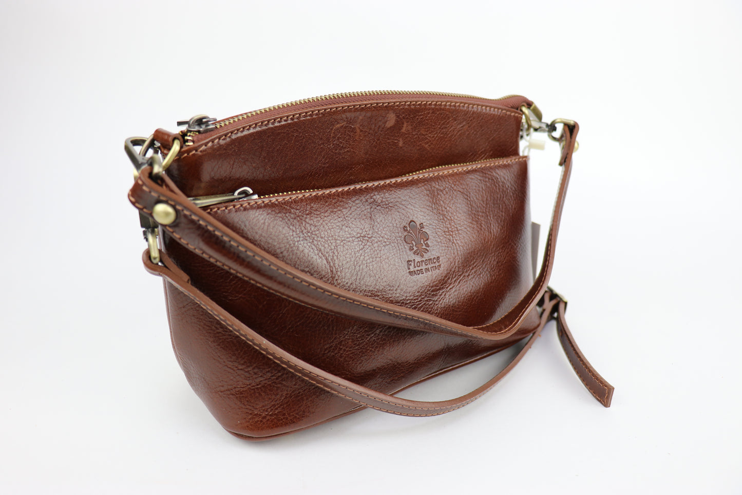 Small Three Zip Florence Leather Shoulder/Crossbody Bag