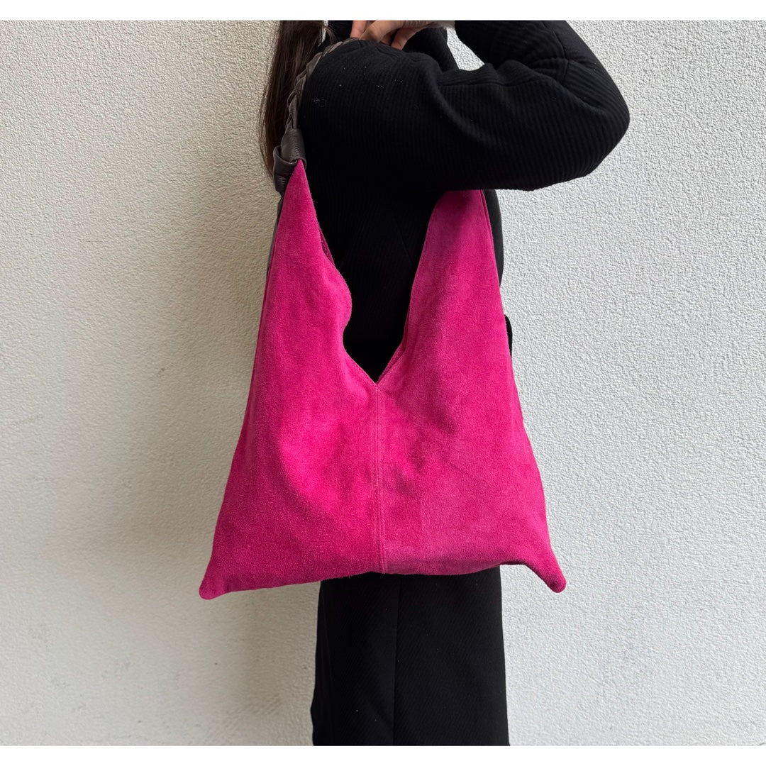 Suede Hobo Bag - Lussoinpelle Fuchsia Tote bags