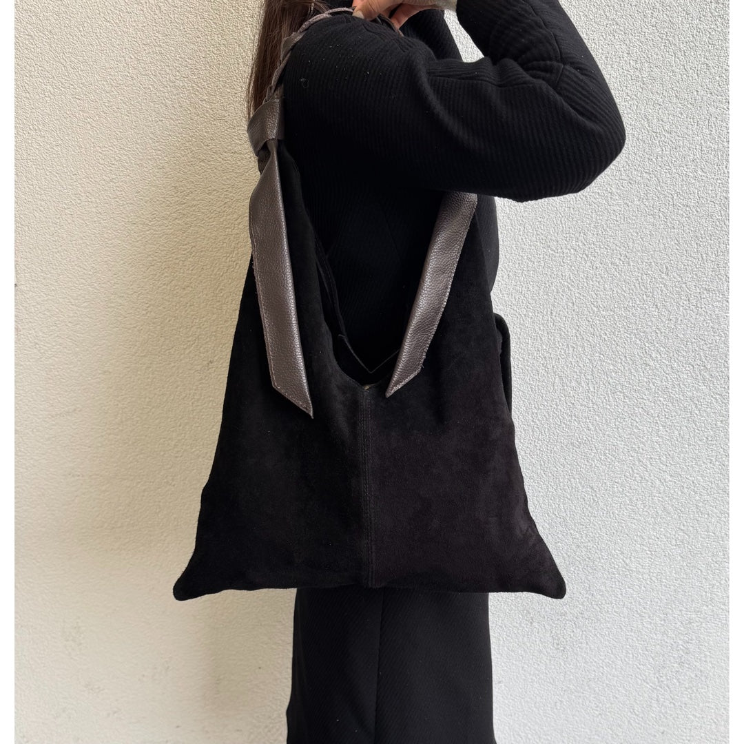 Suede Hobo Bag - Lussoinpelle Black Tote bags