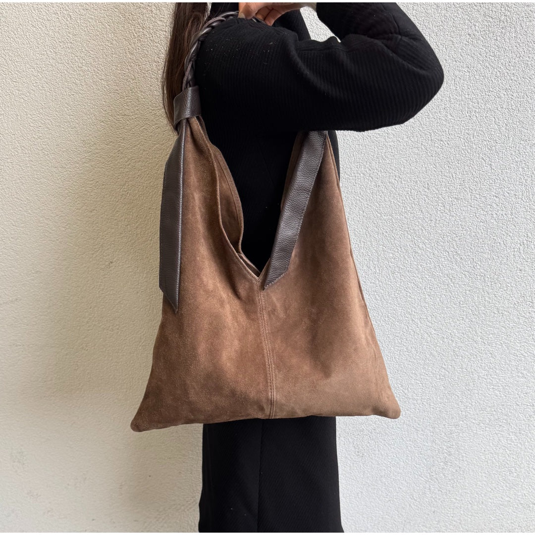 Suede Hobo Bag - Lussoinpelle Taupe Tote bags