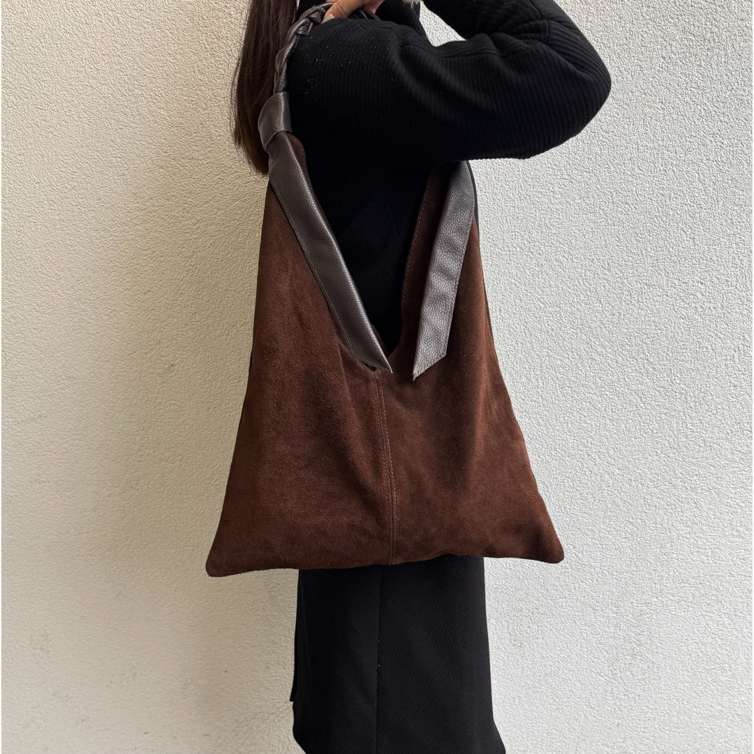 Suede Hobo Bag - Lussoinpelle Chocolate Tote bags