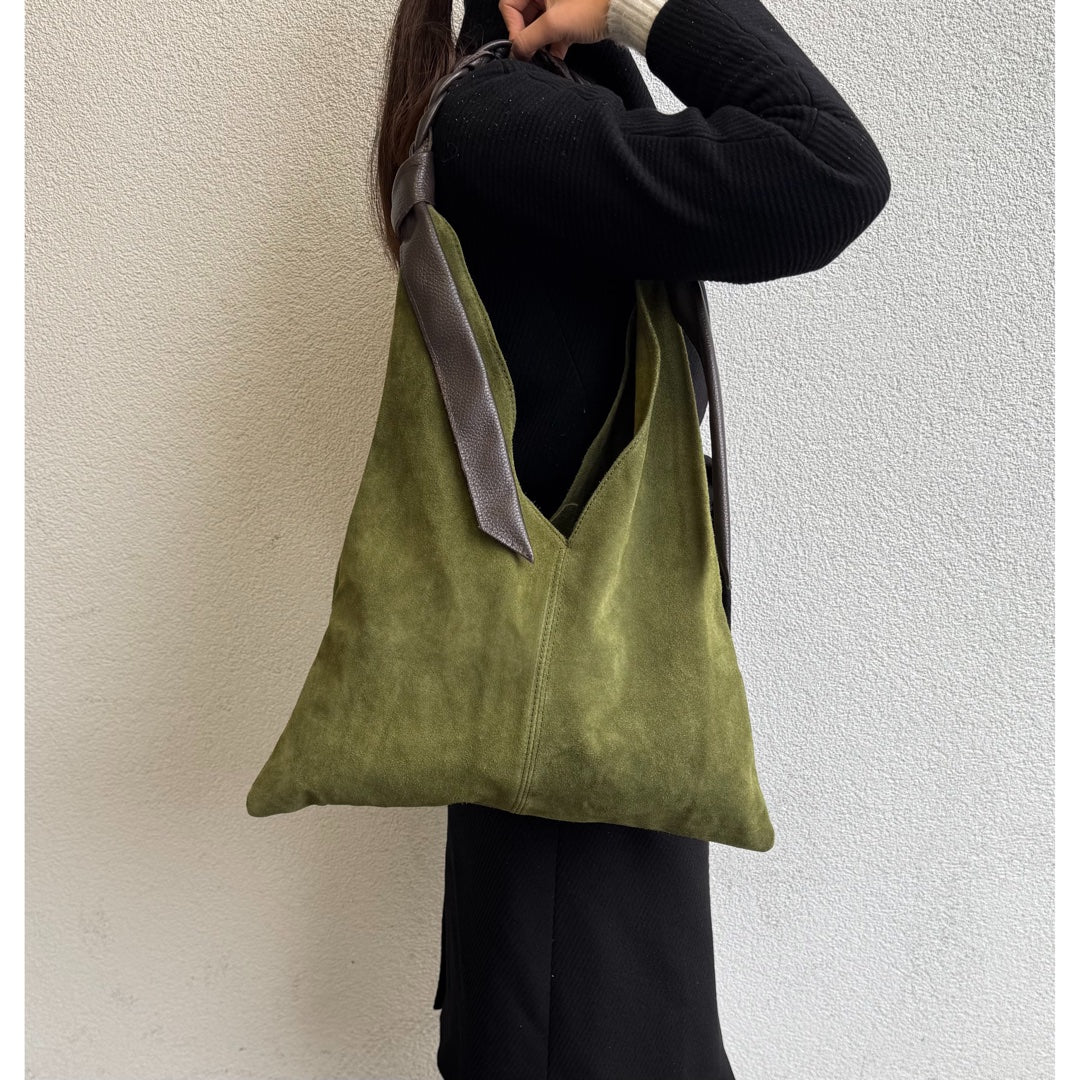 Suede Hobo Bag - Lussoinpelle Olive Tote bags