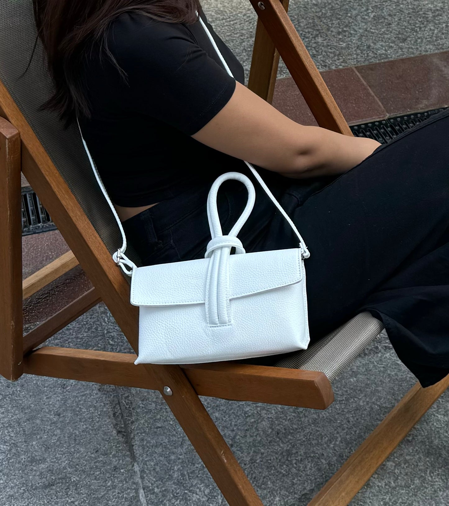 Rose Italian Leather Handbag with Detachable Straps WHITE