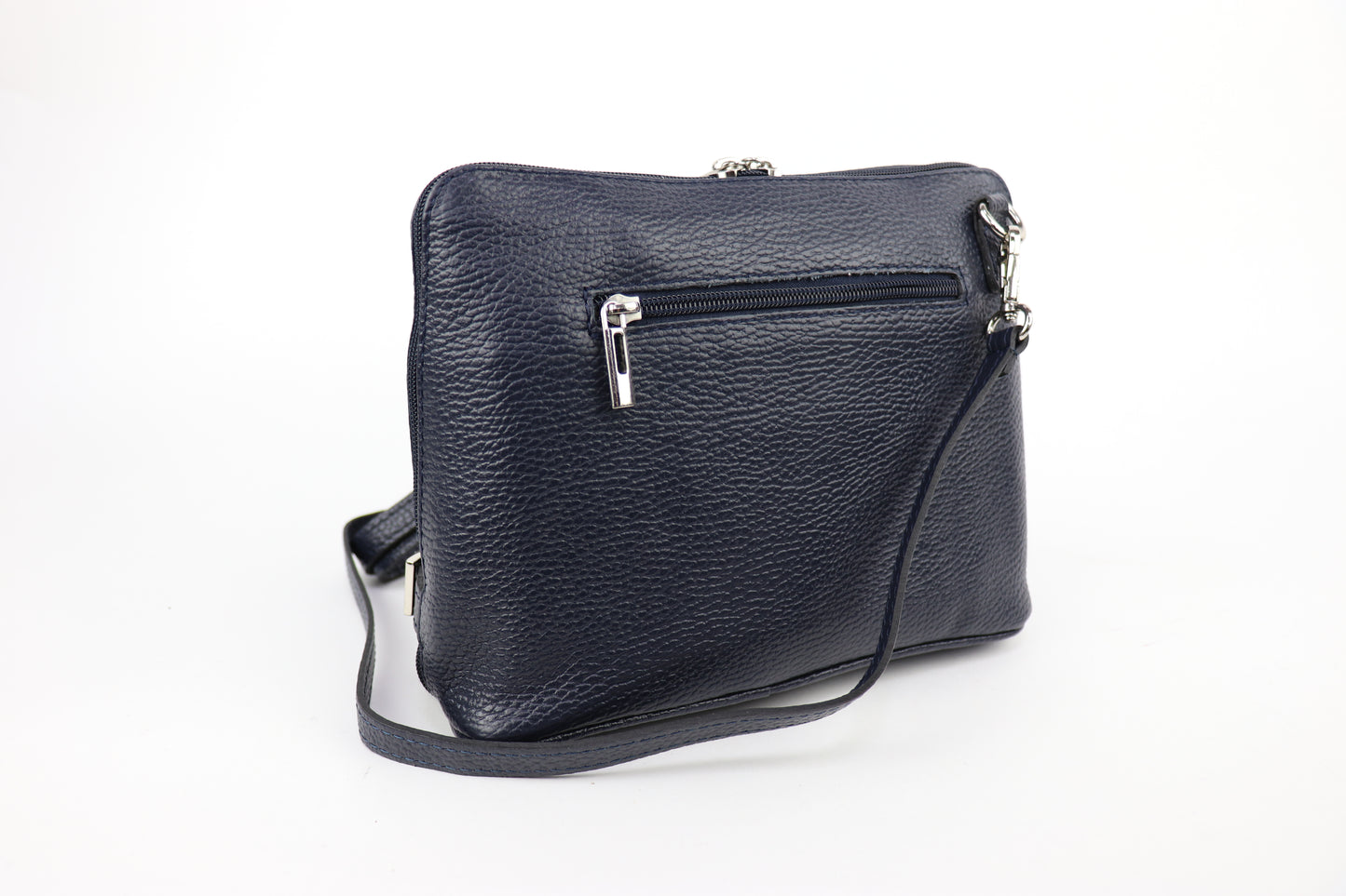 Grano Piazza - Rectangular Structured Italian Grain Leather Crossbody Bag with Adjustable Straps