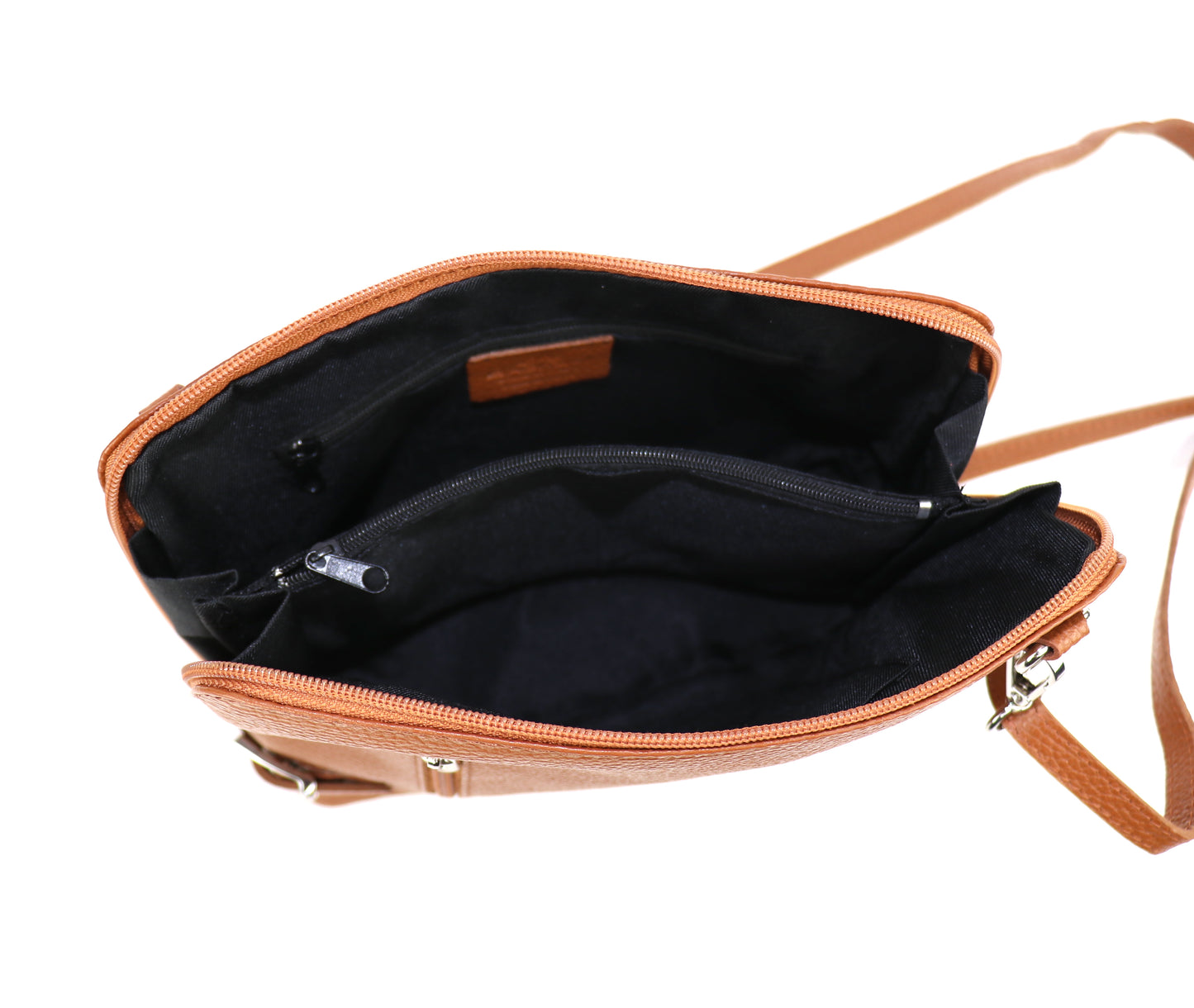 Grano Piazza - Rectangular Structured Italian Grain Leather Crossbody Bag with Adjustable Straps