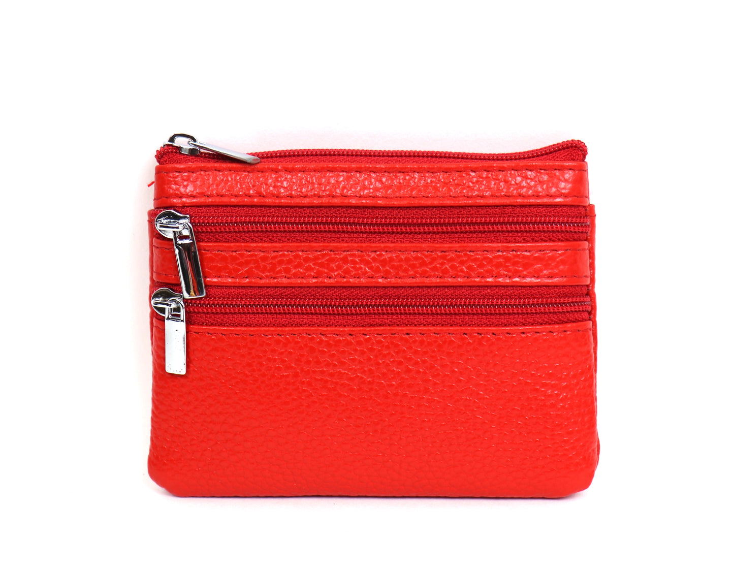 Leather Small Three Zip Card/Cash Pouch - Lussoinpelle Silver