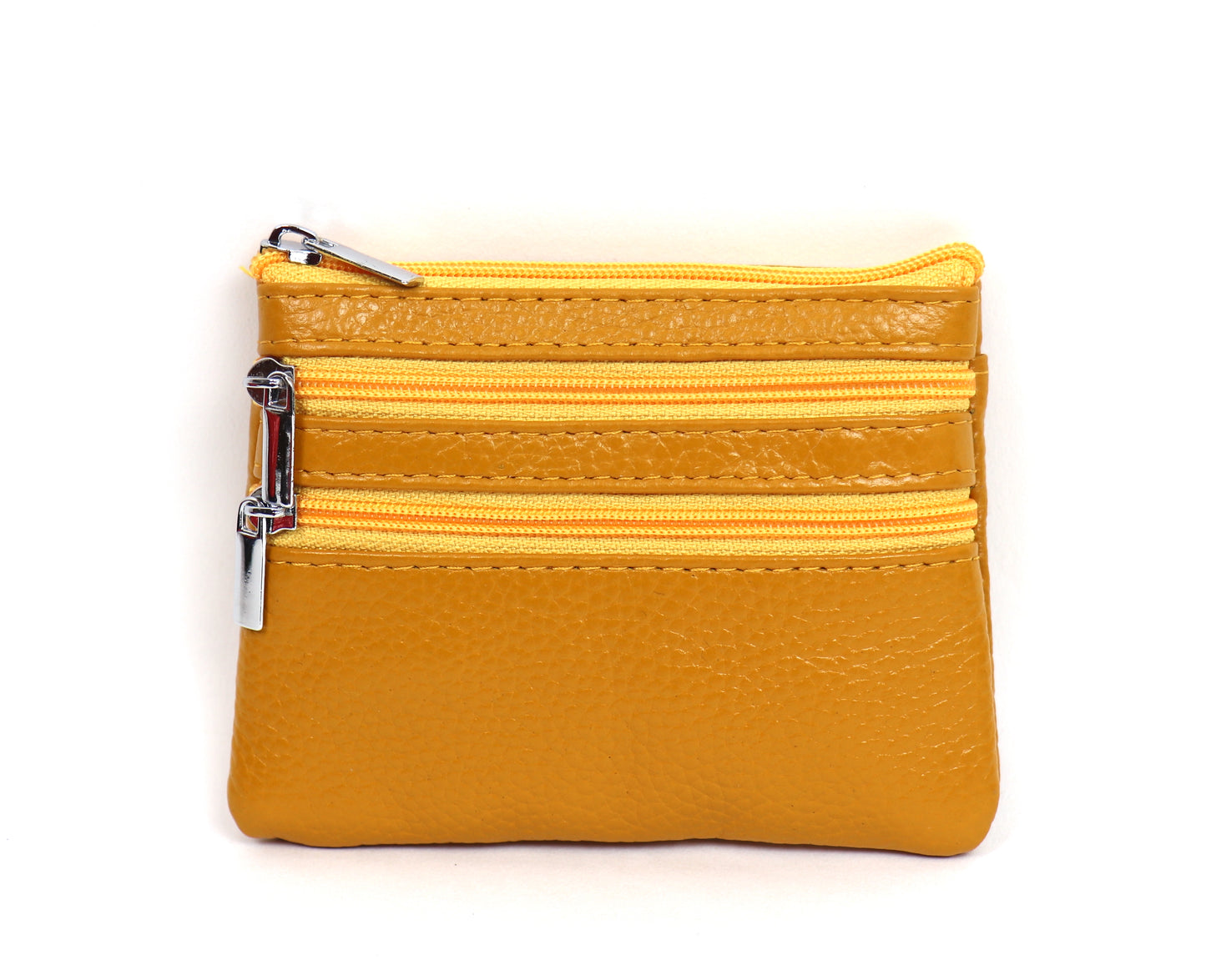 Leather Small Three Zip Card/Cash Pouch - Lussoinpelle Yellow