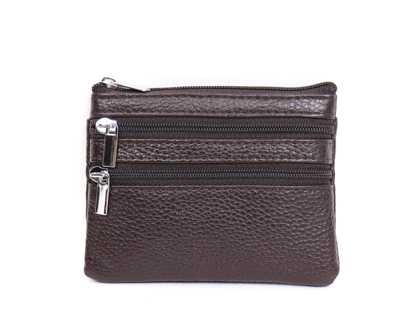 Leather Small Three Zip Card/Cash Pouch - Lussoinpelle Silver