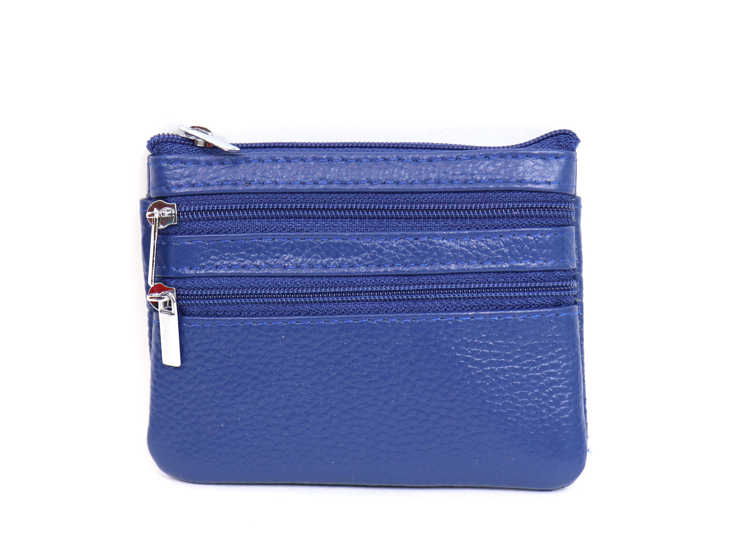 Leather Small Three Zip Card/Cash Pouch - Lussoinpelle Royal Blue