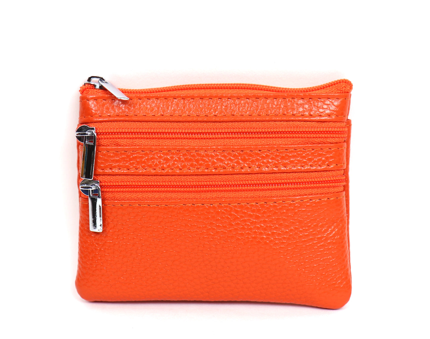 Leather Small Three Zip Card/Cash Pouch - Lussoinpelle Silver