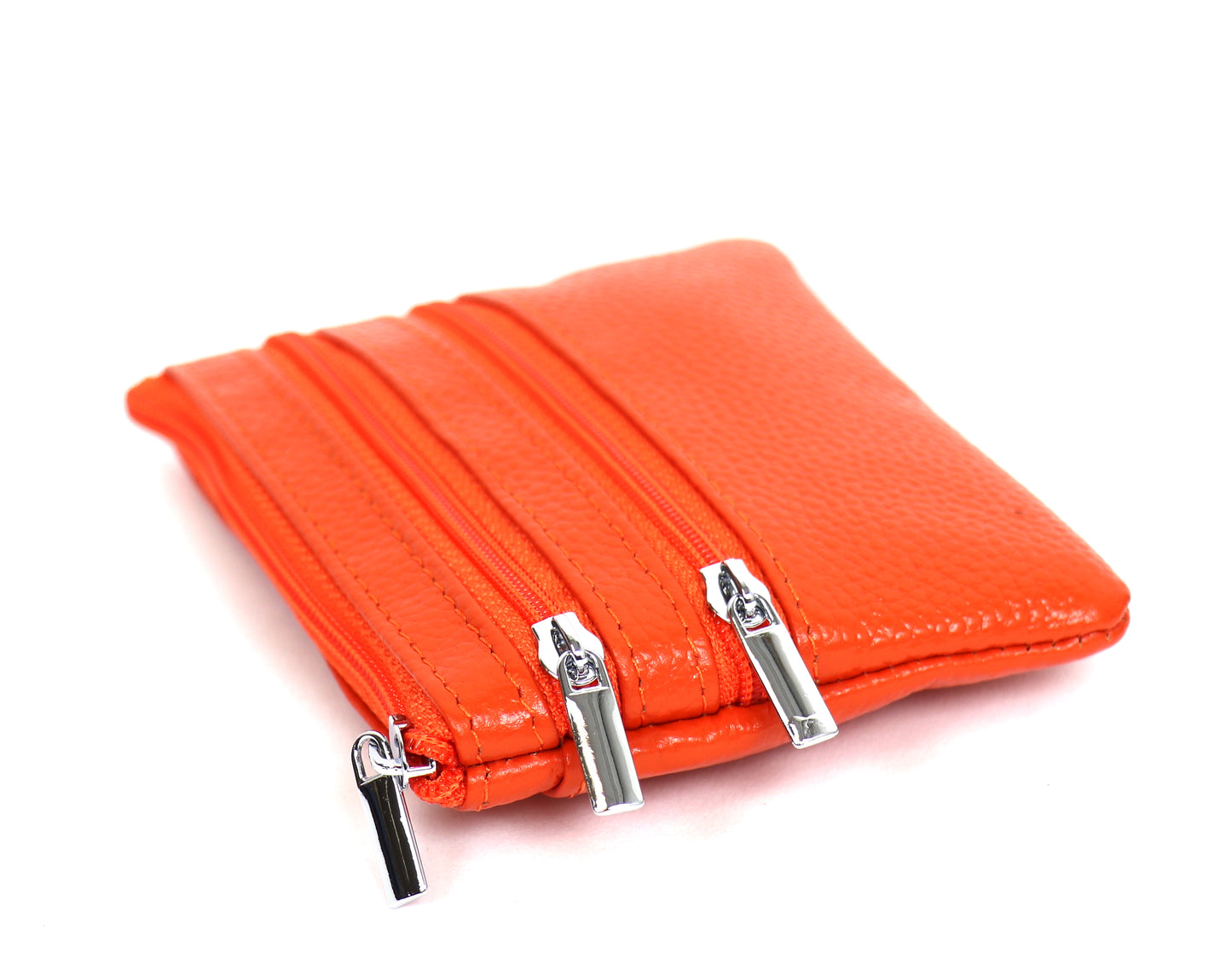 Leather Small Three Zip Card/Cash Pouch - Lussoinpelle Silver