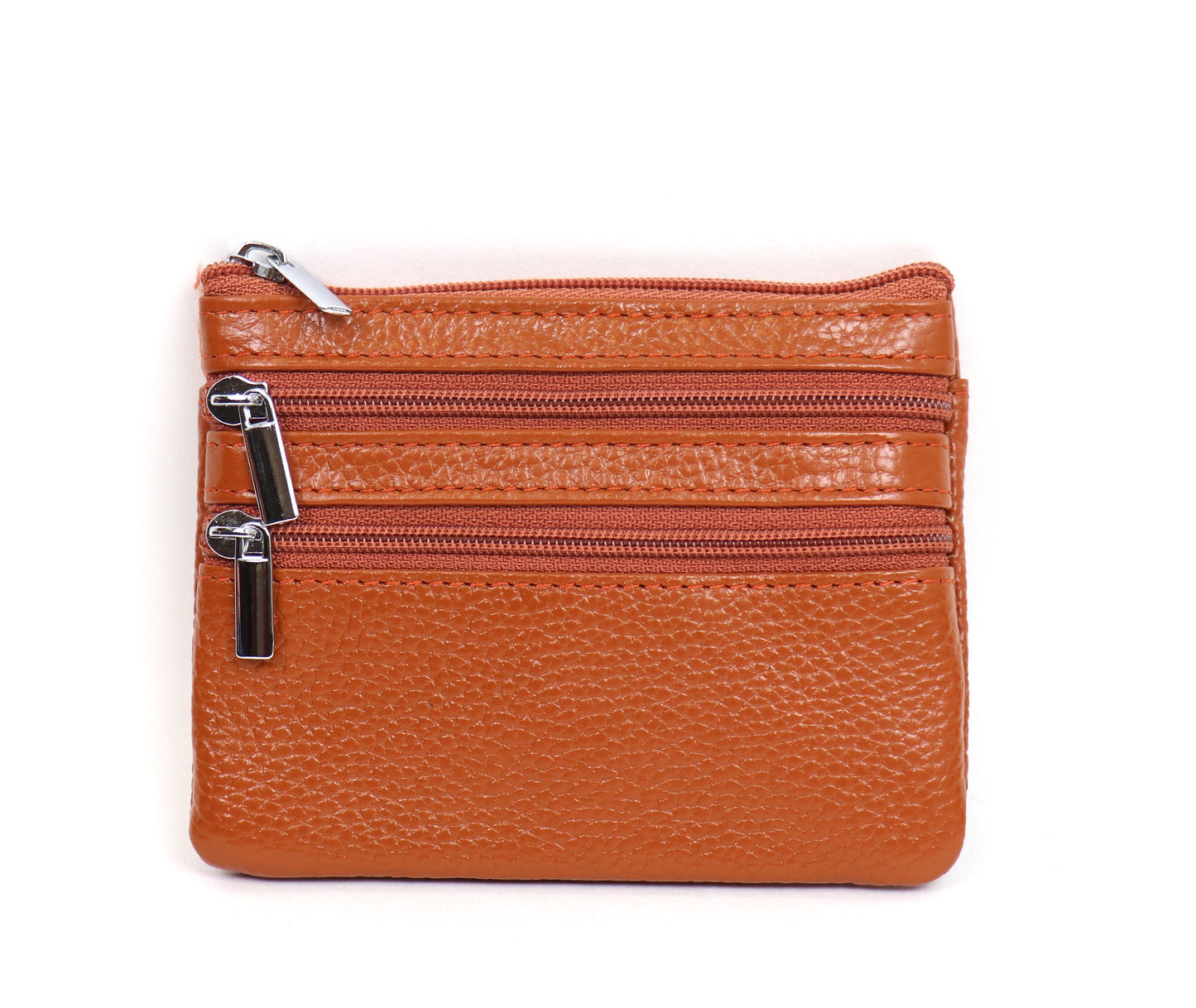 Leather Small Three Zip Card/Cash Pouch - Lussoinpelle Silver