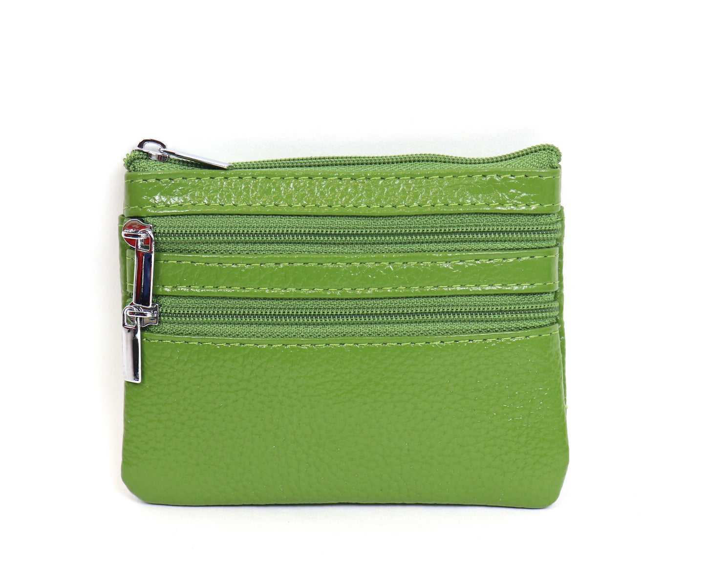 Leather Small Three Zip Card/Cash Pouch - Lussoinpelle Light Green
