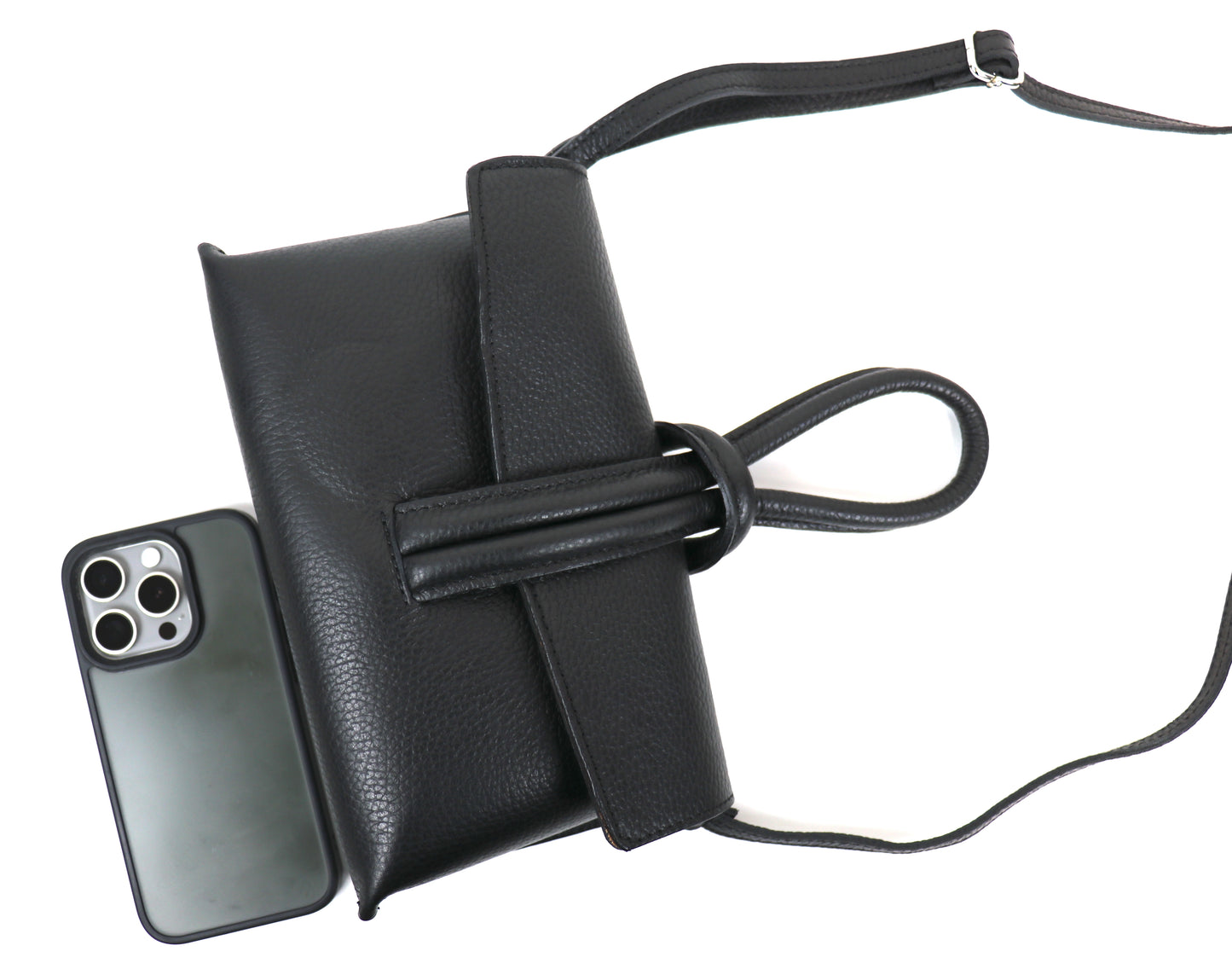 Rose Italian Leather Handbag with Detachable Straps BLACK